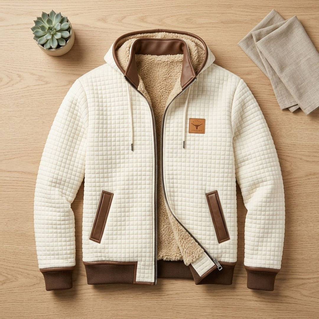 Heren Gevoerde Quilted Winterjas met Fleece Voering en Rits - Wit