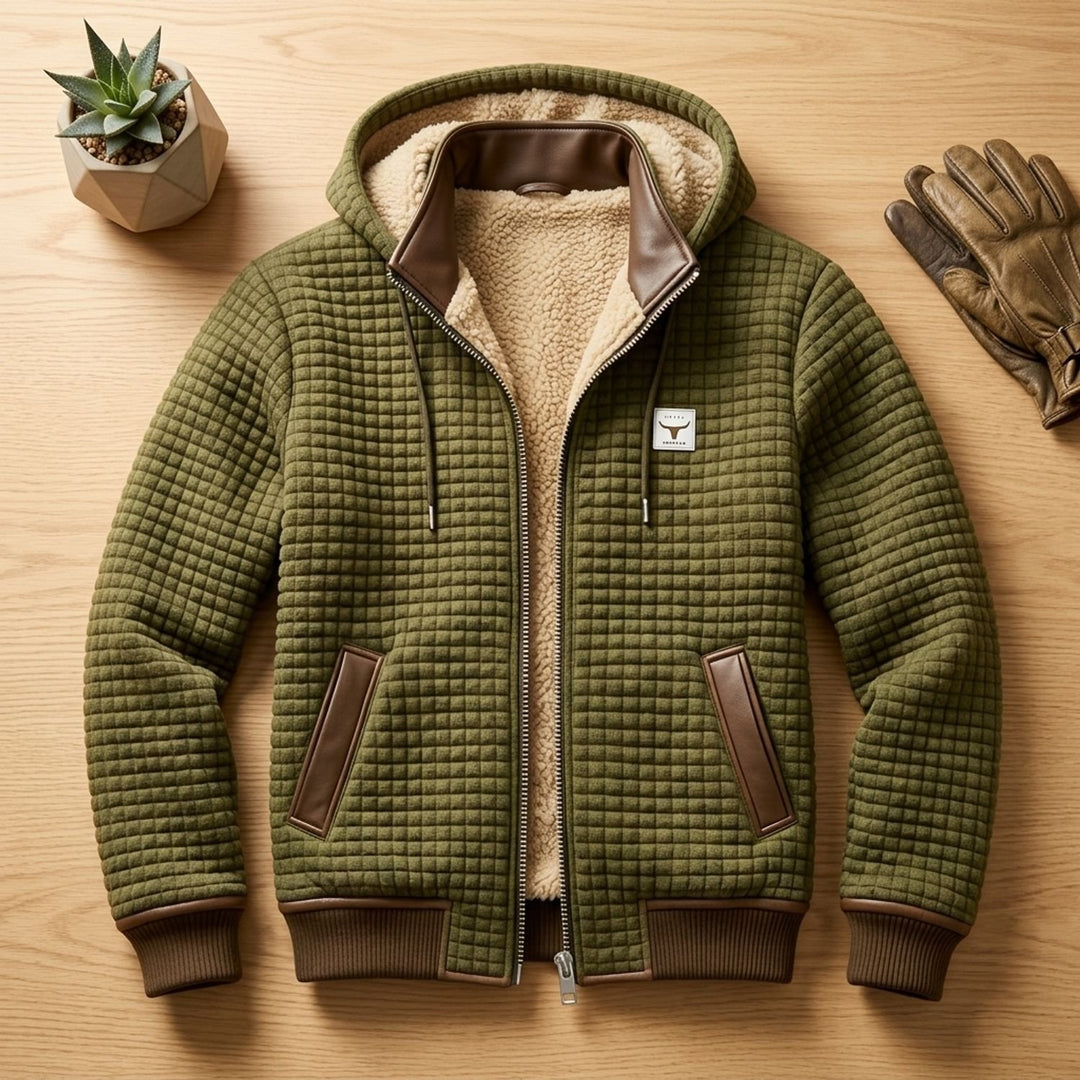 Heren Gevoerde Quilted Winterjas met Fleece Voering en Rits - Legergroen