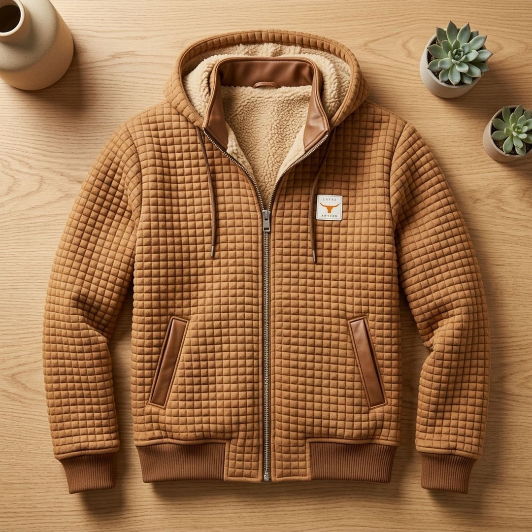 Heren Gevoerde Quilted Winterjas met Fleece Voering en Rits - Bruin