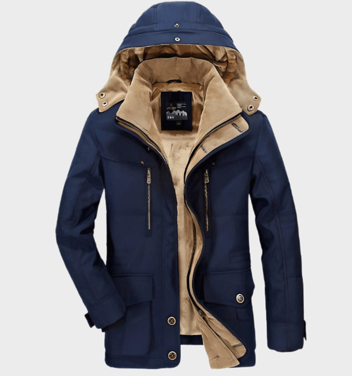 Heren Gevoerde Winterjas met Afneembare Capuchon en Fleece Voering - Blauw