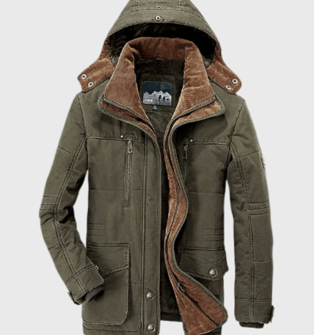 Heren Gevoerde Winterjas met Afneembare Capuchon en Fleece Voering - Groen