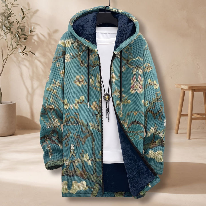 Heren Gevoerde Zip-Up Hoodie Fleece Gevoerd Kunstprint Jas - Veelkleurig