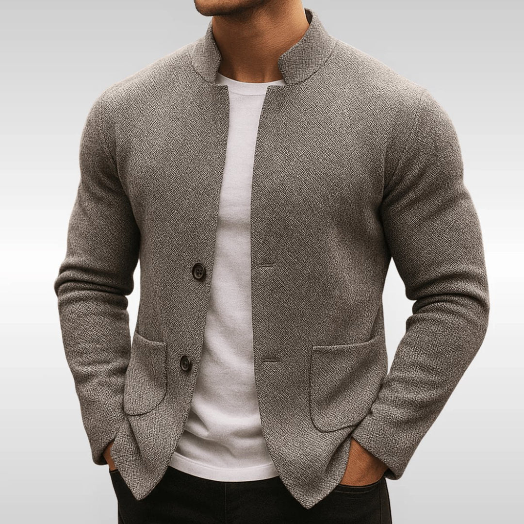 Heren Gewatteerd Jasje Gestructureerd Knitwear Blazer Mandarijnkraag - Grijs