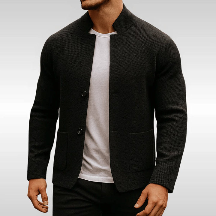 Heren Gewatteerd Jasje Gestructureerd Knitwear Blazer Mandarijnkraag - Zwart