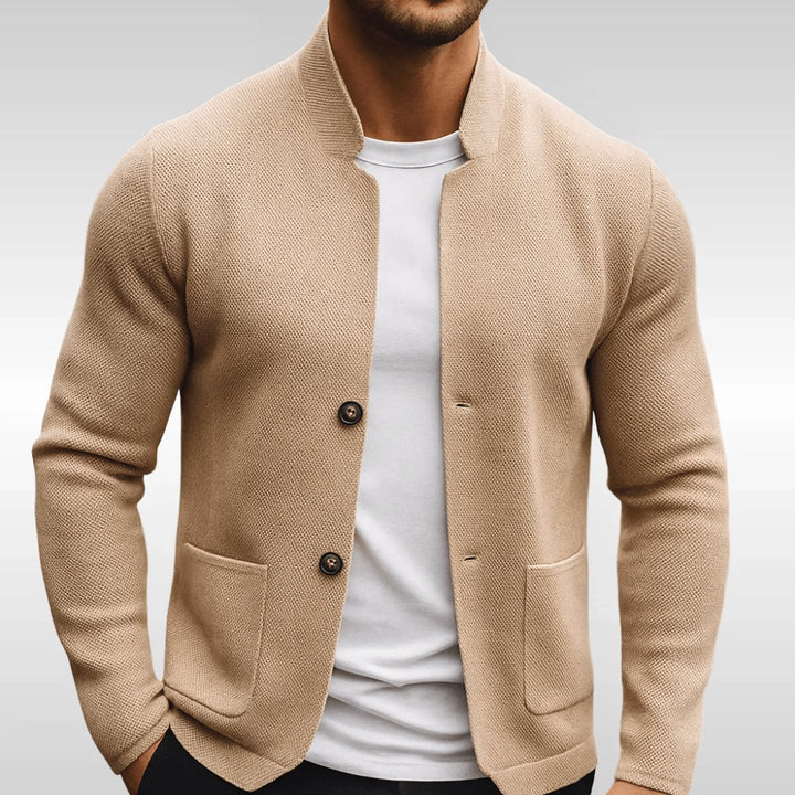 Heren Gewatteerd Jasje Gestructureerd Knitwear Blazer Mandarijnkraag - Beige