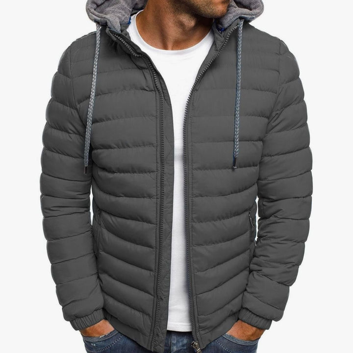 Heren Gewatteerde Donsjack met Capuchon Slim-Fit Ritsluiting - Grijs