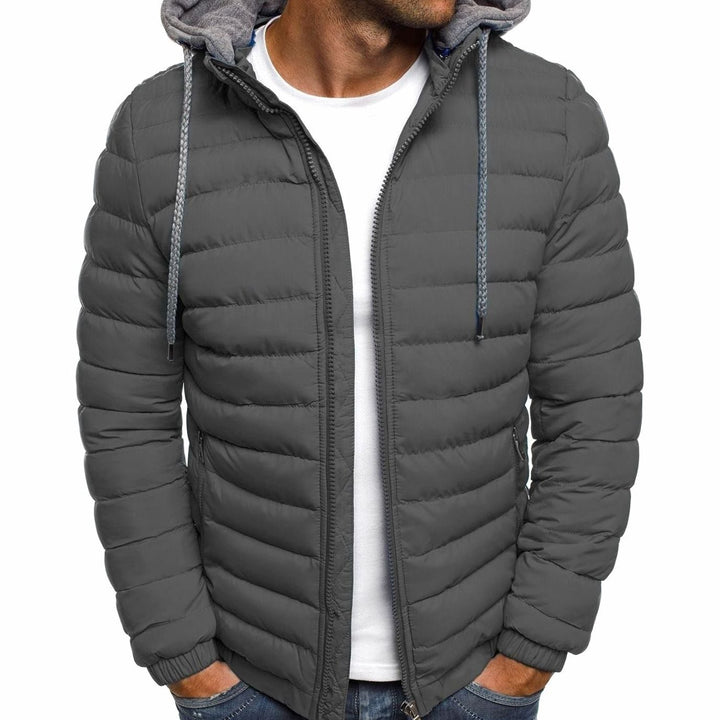 Heren Gewatteerde Donsjack met Capuchon Slim-Fit Ritsluiting