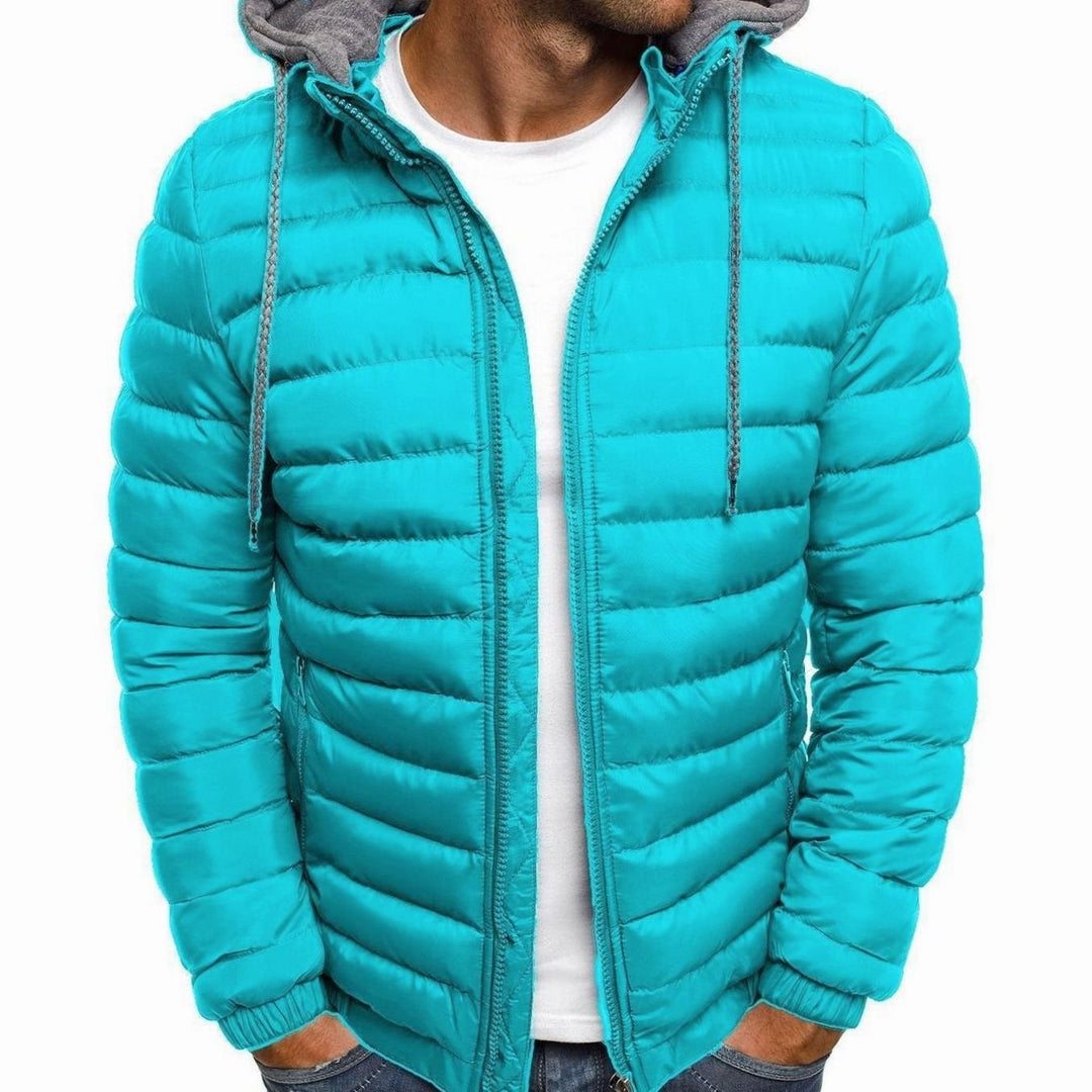 Heren Gewatteerde Donsjack met Capuchon Slim-Fit Ritsluiting