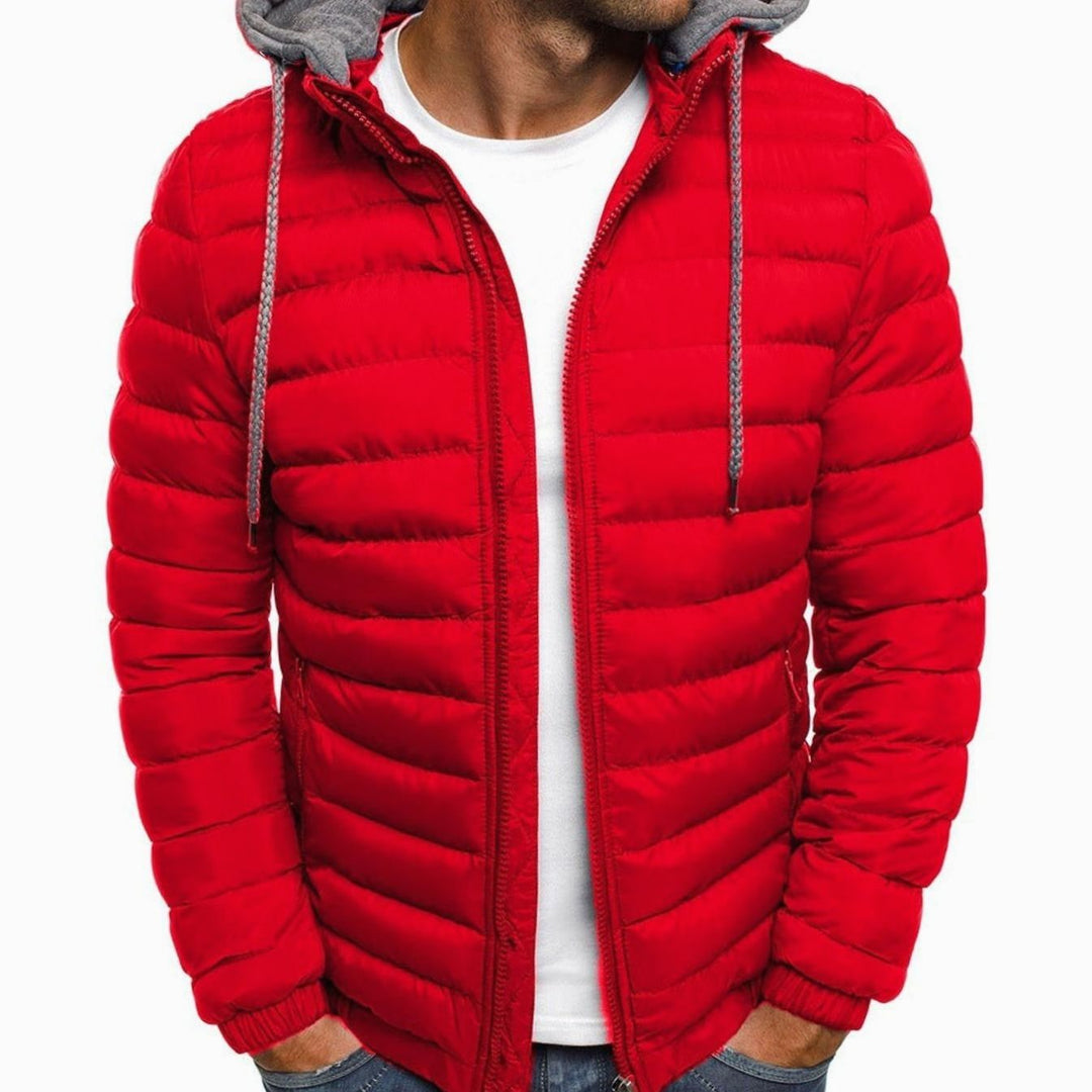 Heren Gewatteerde Donsjack met Capuchon Slim-Fit Ritsluiting