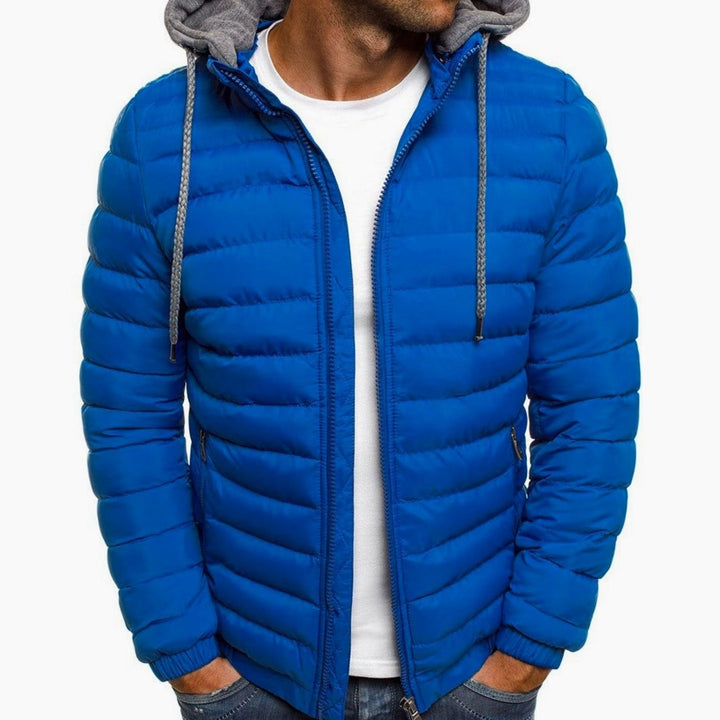 Heren Gewatteerde Donsjack met Capuchon Slim-Fit Ritsluiting