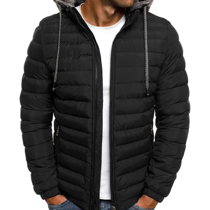 Heren Gewatteerde Donsjack met Capuchon Slim-Fit Ritsluiting - Zwart