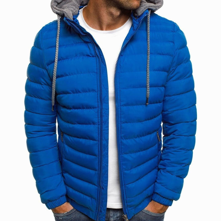 Heren Gewatteerde Donsjack met Capuchon Slim-Fit Ritsluiting - Koningsblauw