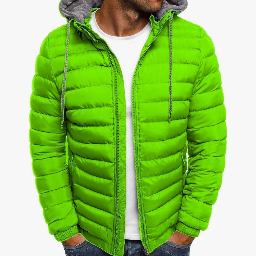 Heren Gewatteerde Donsjack met Capuchon Slim-Fit Ritsluiting - Groen