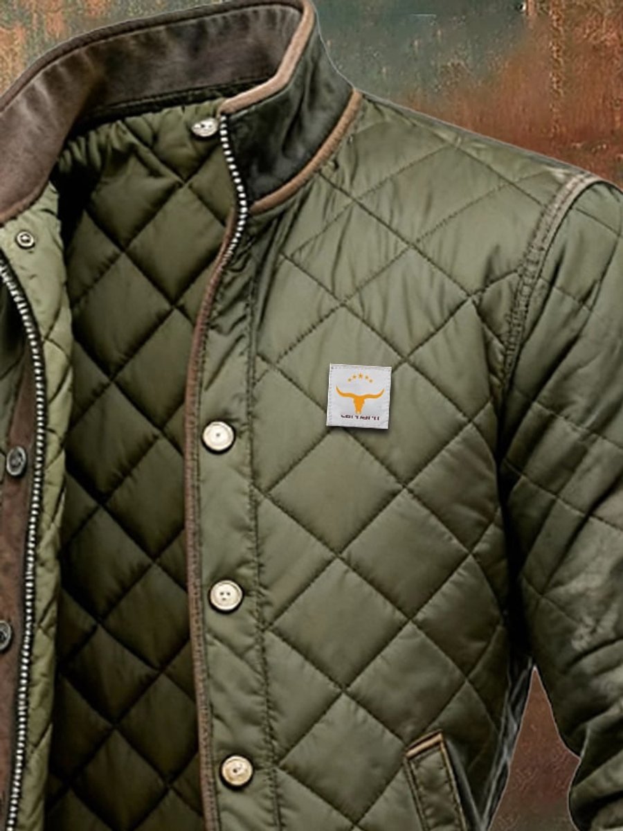 Heren Gewatteerde Jas Bomber Stijl Drukknopen Standup Kraag