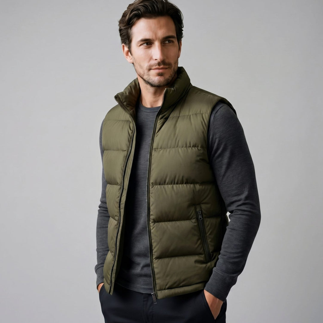 Heren Gewatteerde Mouwloze Puffer Gilet met Staande Kraag