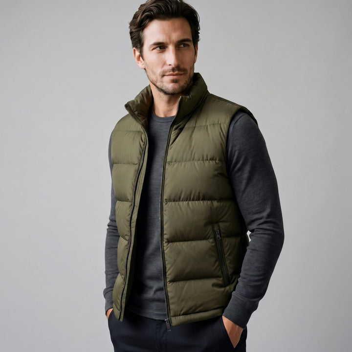 Heren Gewatteerde Mouwloze Puffer Gilet met Staande Kraag