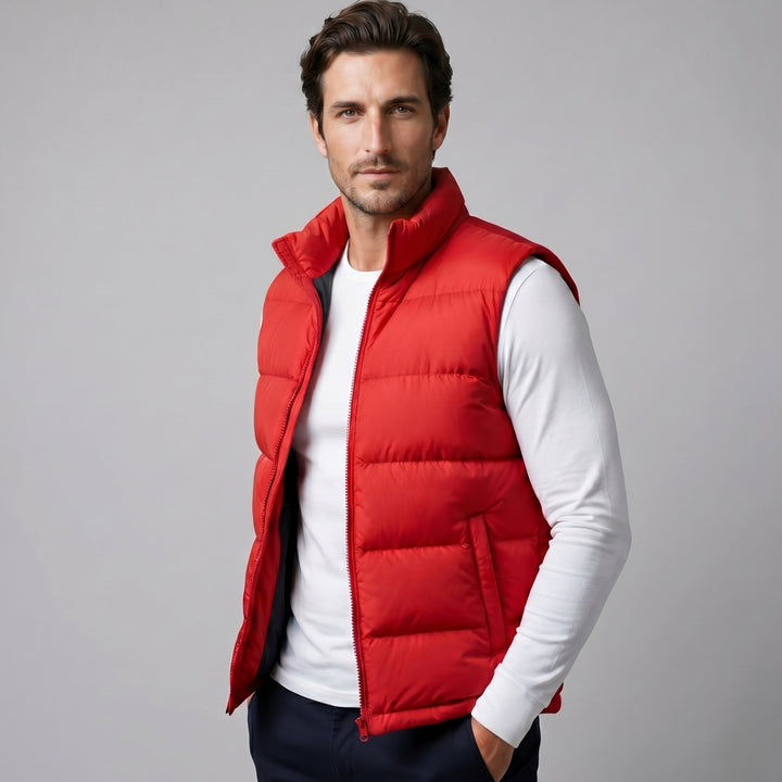 Heren Gewatteerde Mouwloze Puffer Gilet met Staande Kraag