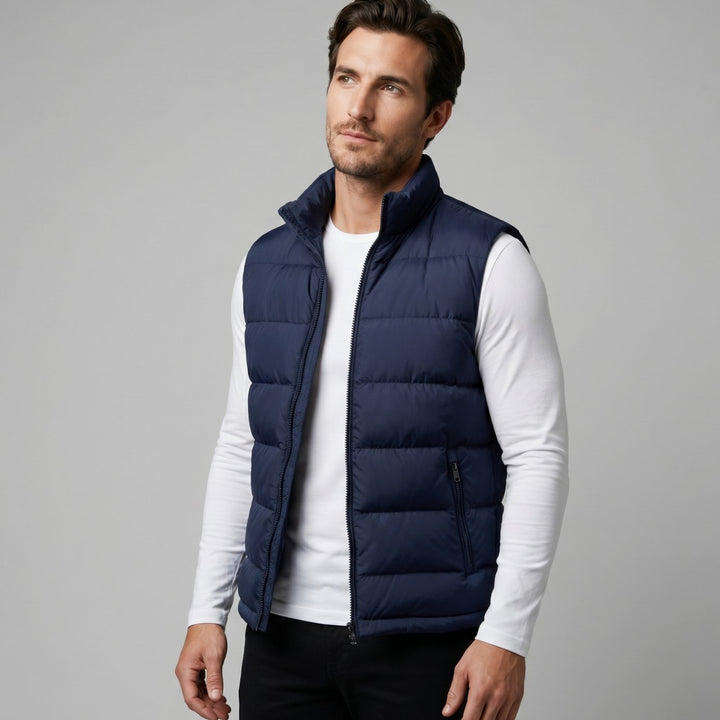 Heren Gewatteerde Mouwloze Puffer Gilet met Staande Kraag