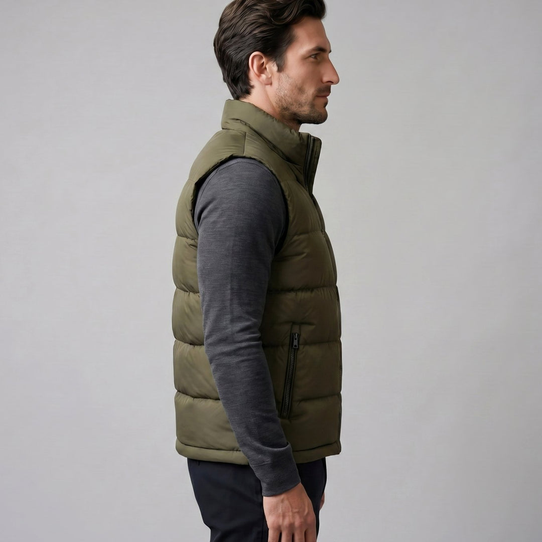 Heren Gewatteerde Mouwloze Puffer Gilet met Staande Kraag