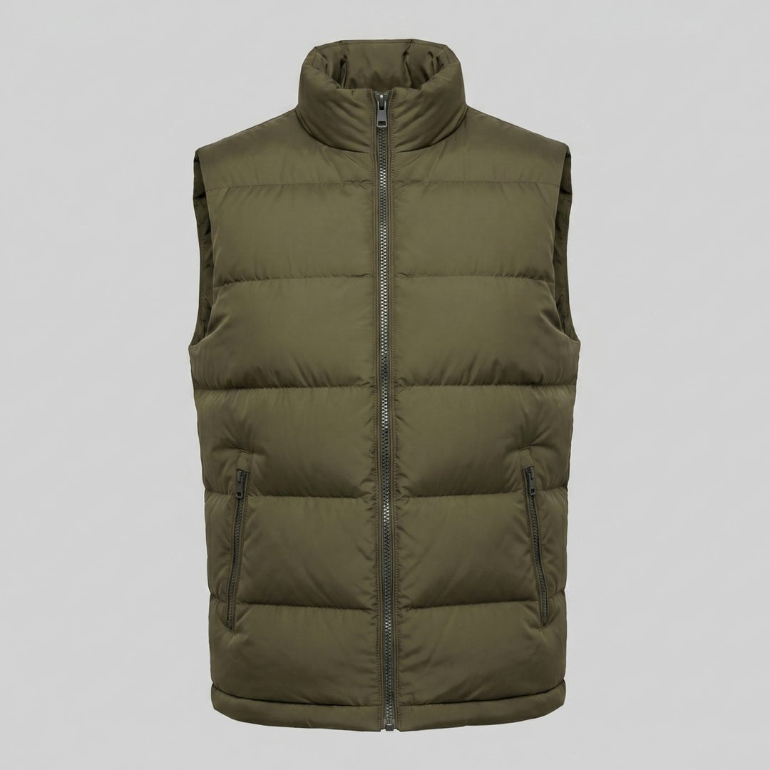 Heren Gewatteerde Mouwloze Puffer Gilet met Staande Kraag - Groen