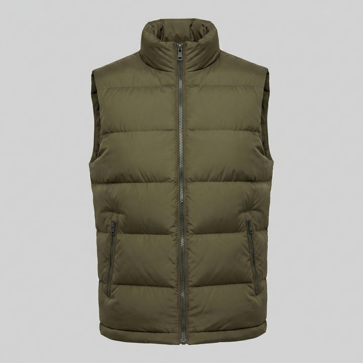 Heren Gewatteerde Mouwloze Puffer Gilet met Staande Kraag - Groen