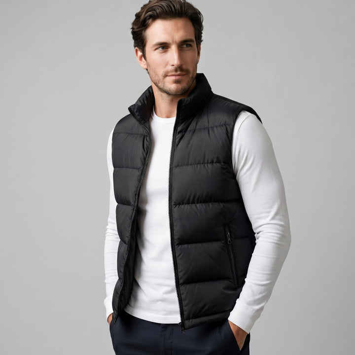 Heren Gewatteerde Mouwloze Puffer Gilet met Staande Kraag