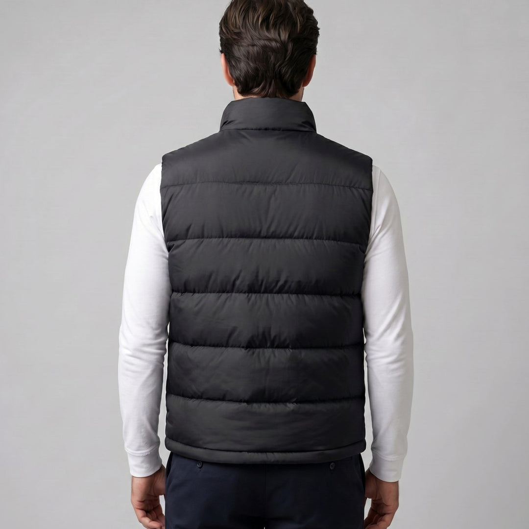 Heren Gewatteerde Mouwloze Puffer Gilet met Staande Kraag - Zwart