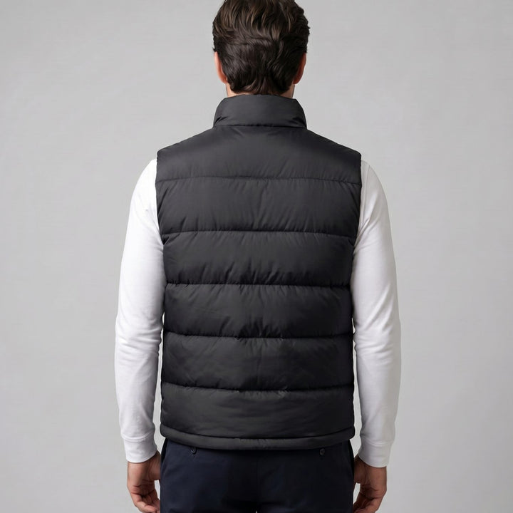 Heren Gewatteerde Mouwloze Puffer Gilet met Staande Kraag - Zwart