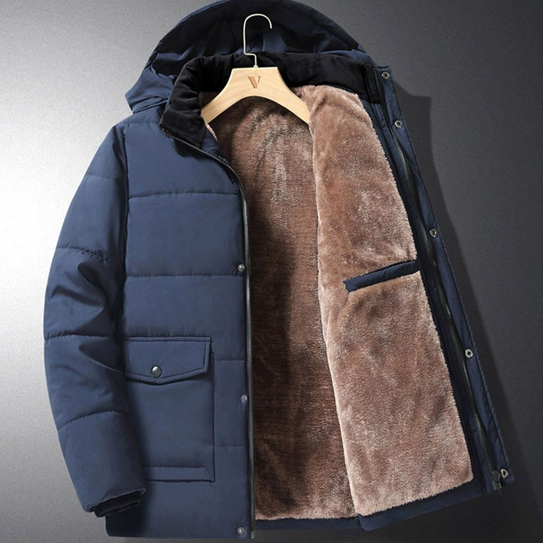 Heren Gewatteerde Parka met Fleece Voering Afneembare Capuchon - Blauw