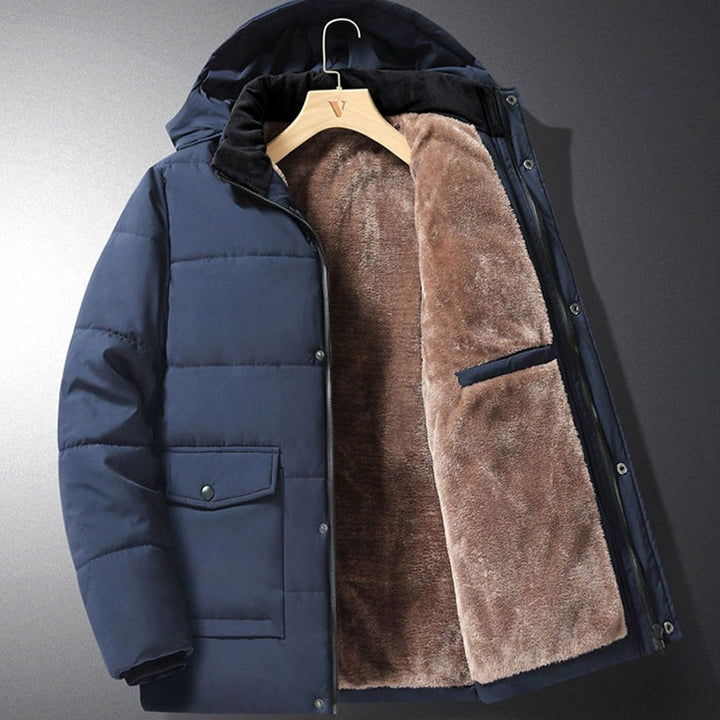 Heren Gewatteerde Parka met Fleece Voering Afneembare Capuchon - Blauw