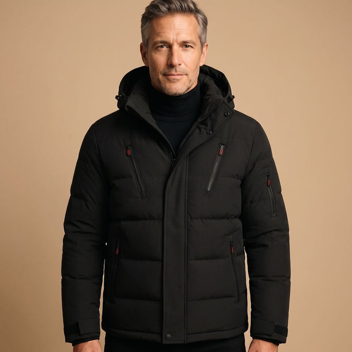 Heren Gewatteerde Puffer Winterjas met Capuchon - Zwart
