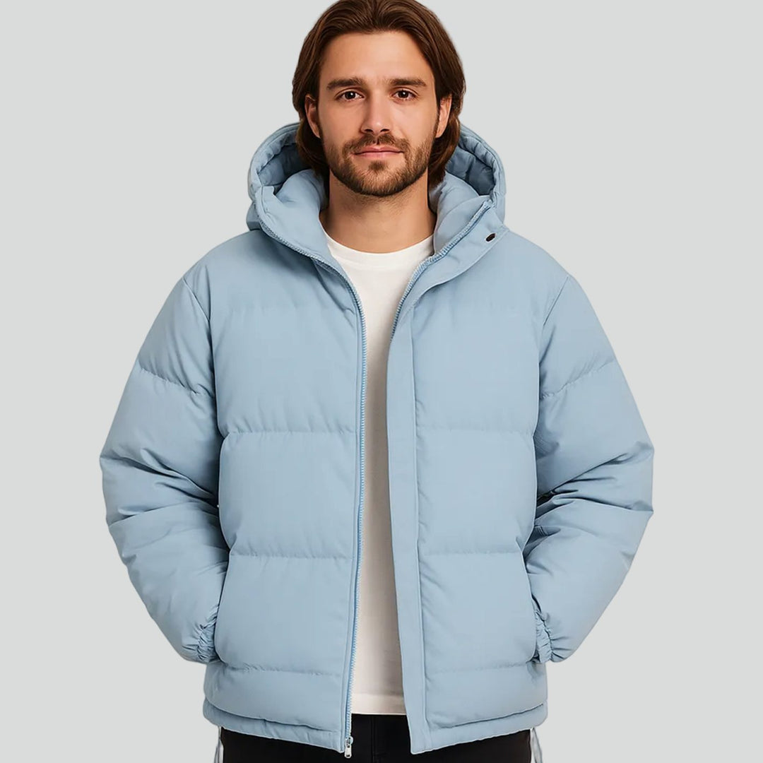 Heren Gewatteerde Puffer Winterjas met Capuchon en Ritssluiting - Lichtblauw