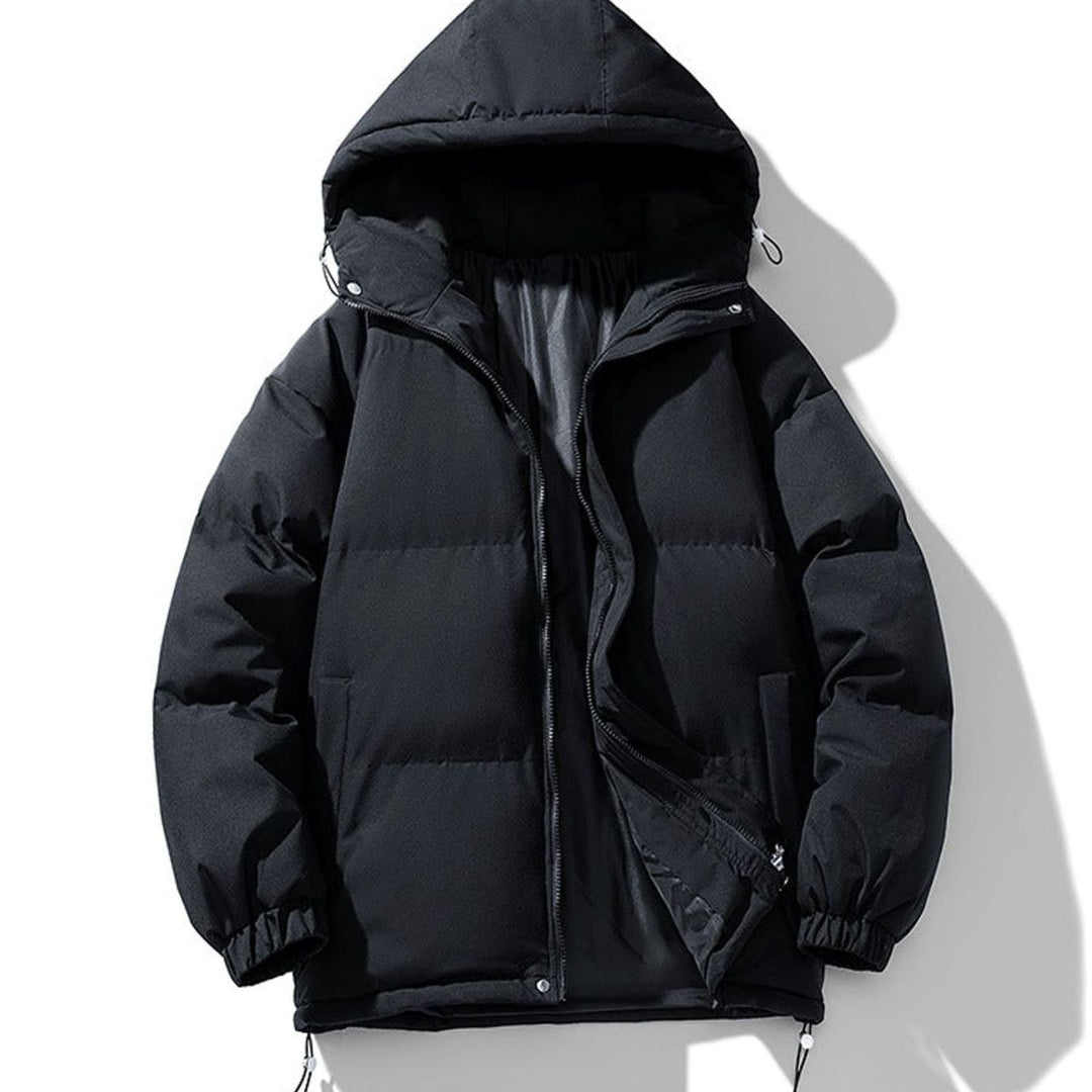 Heren Gewatteerde Puffer Winterjas met Capuchon en Ritssluiting - Zwart