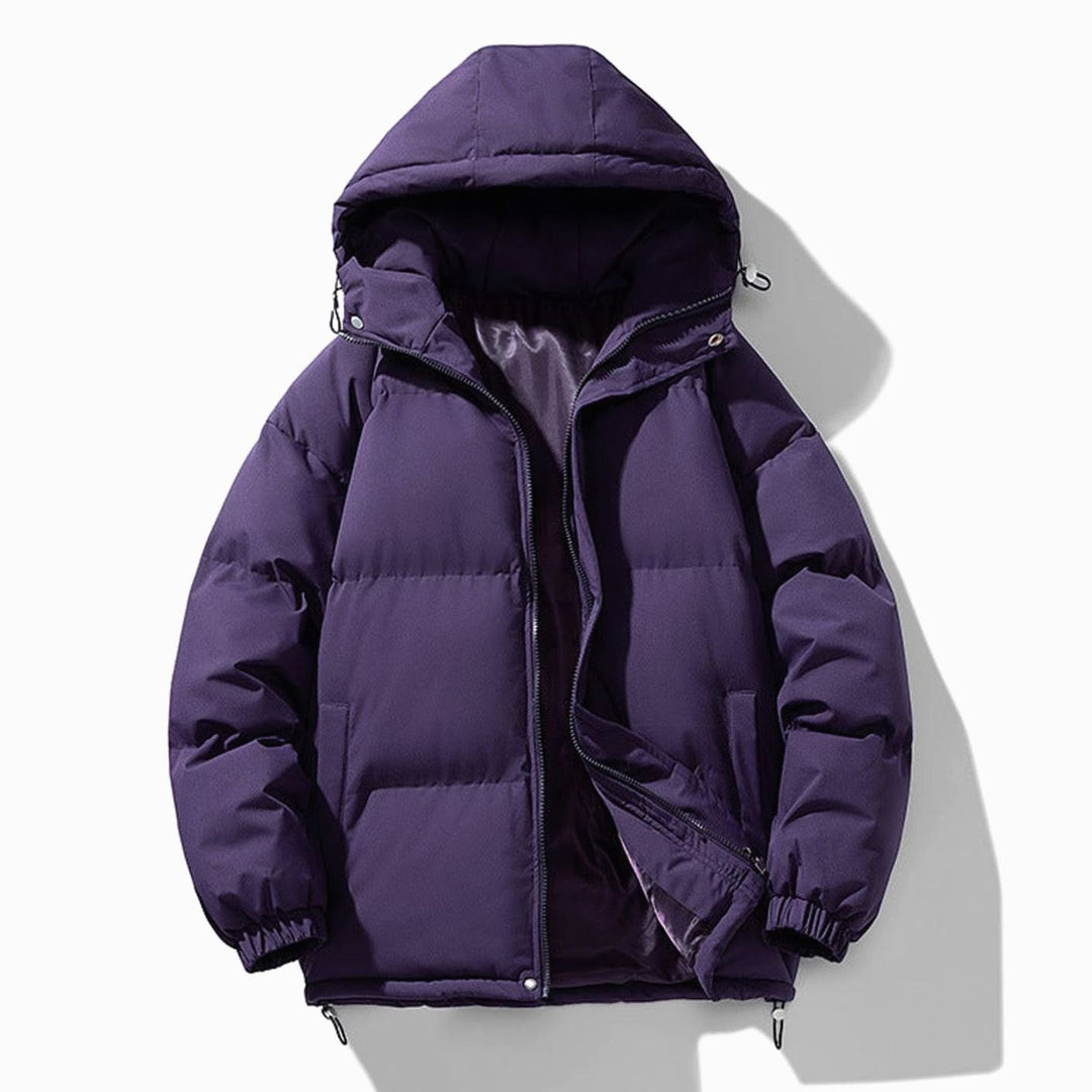 Heren Gewatteerde Puffer Winterjas met Capuchon en Ritssluiting - Paars