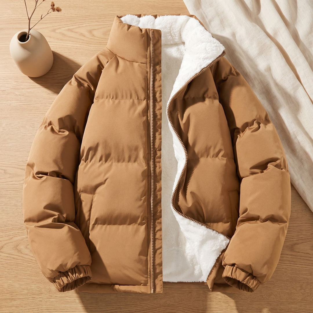 Heren Gewatteerde Puffer Winterjas met Fleece Voering Rits - Bruin