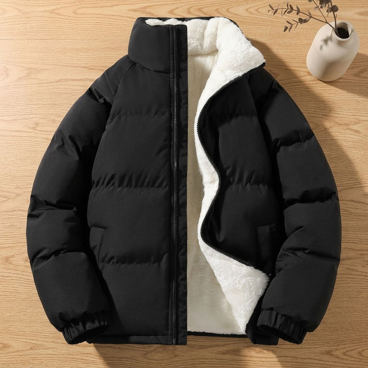 Heren Gewatteerde Puffer Winterjas met Fleece Voering Rits - Zwart