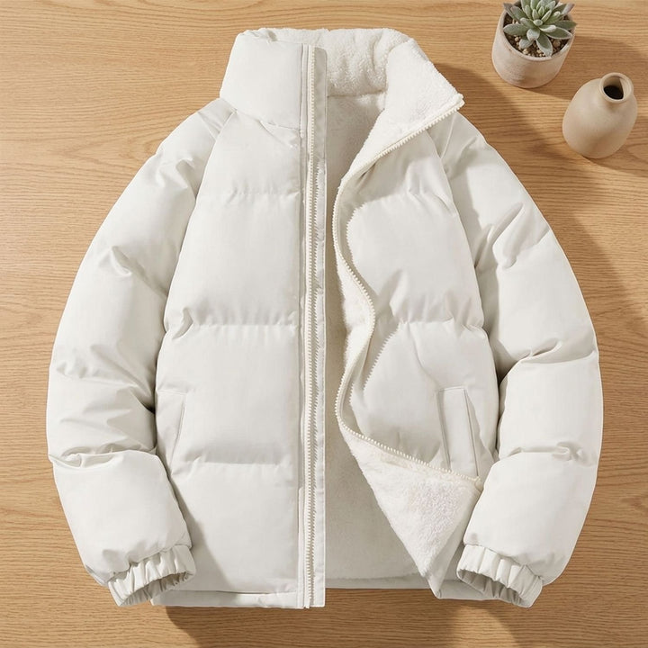 Heren Gewatteerde Puffer Winterjas met Fleece Voering Rits - Wit