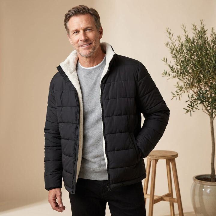 Heren Gewatteerde Puffer Winterjas met Fleece Voering Rits