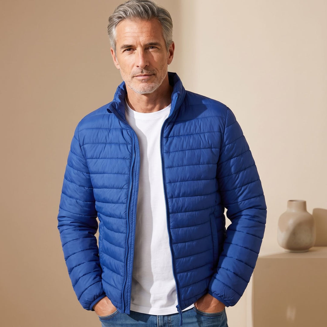 Heren Gewatteerde Puffer Winterjas met Ritssluiting Staande Kraag - Blauw