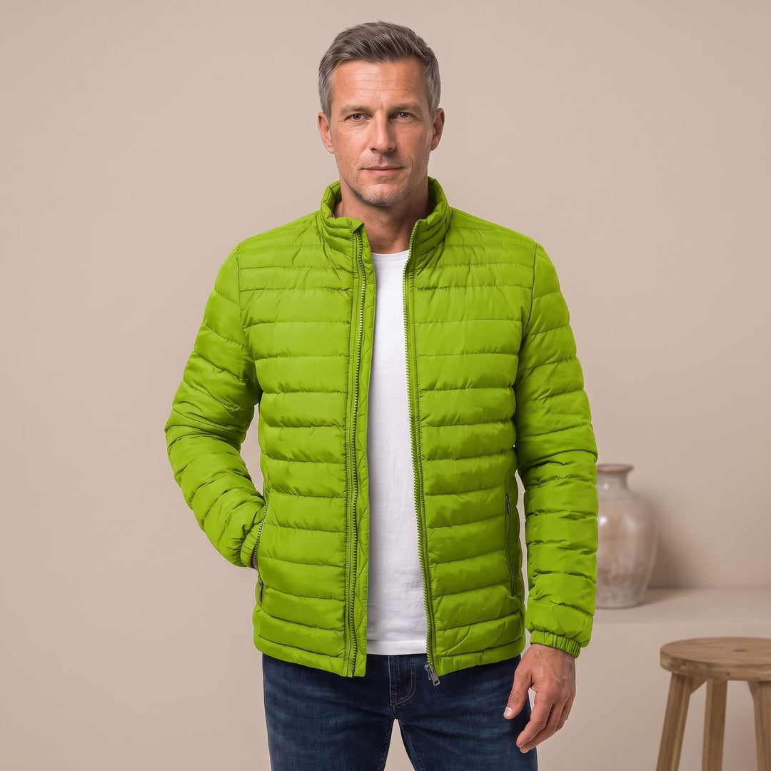Heren Gewatteerde Puffer Winterjas met Ritssluiting Staande Kraag - Groen