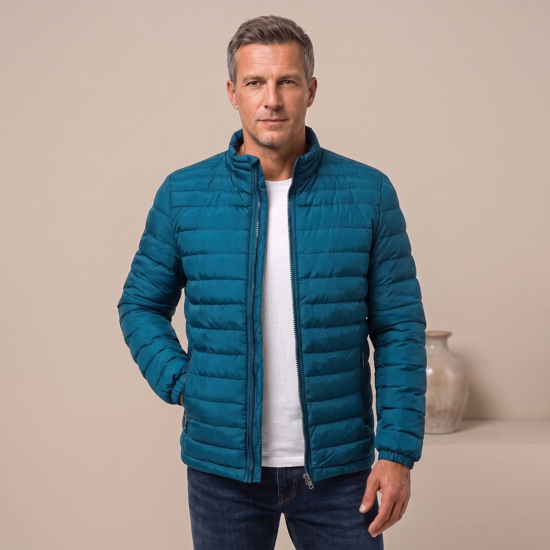 Heren Gewatteerde Puffer Winterjas met Ritssluiting Staande Kraag - Meer Blauw