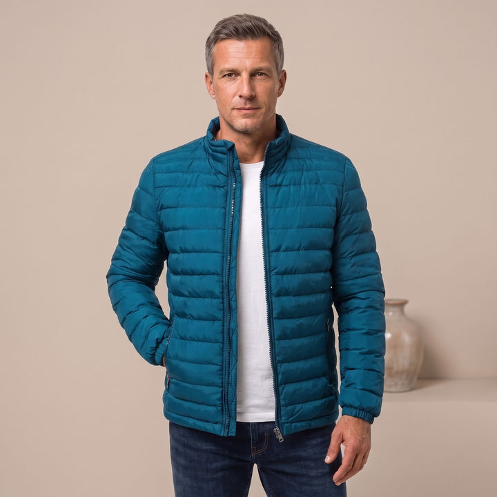 Heren Gewatteerde Puffer Winterjas met Ritssluiting Staande Kraag - Meer Blauw