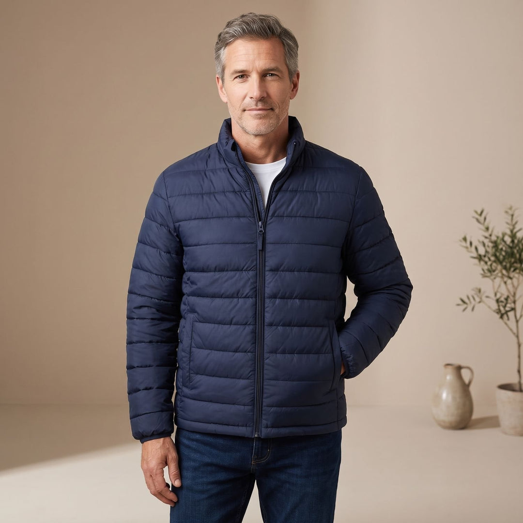 Heren Gewatteerde Puffer Winterjas met Ritssluiting Staande Kraag