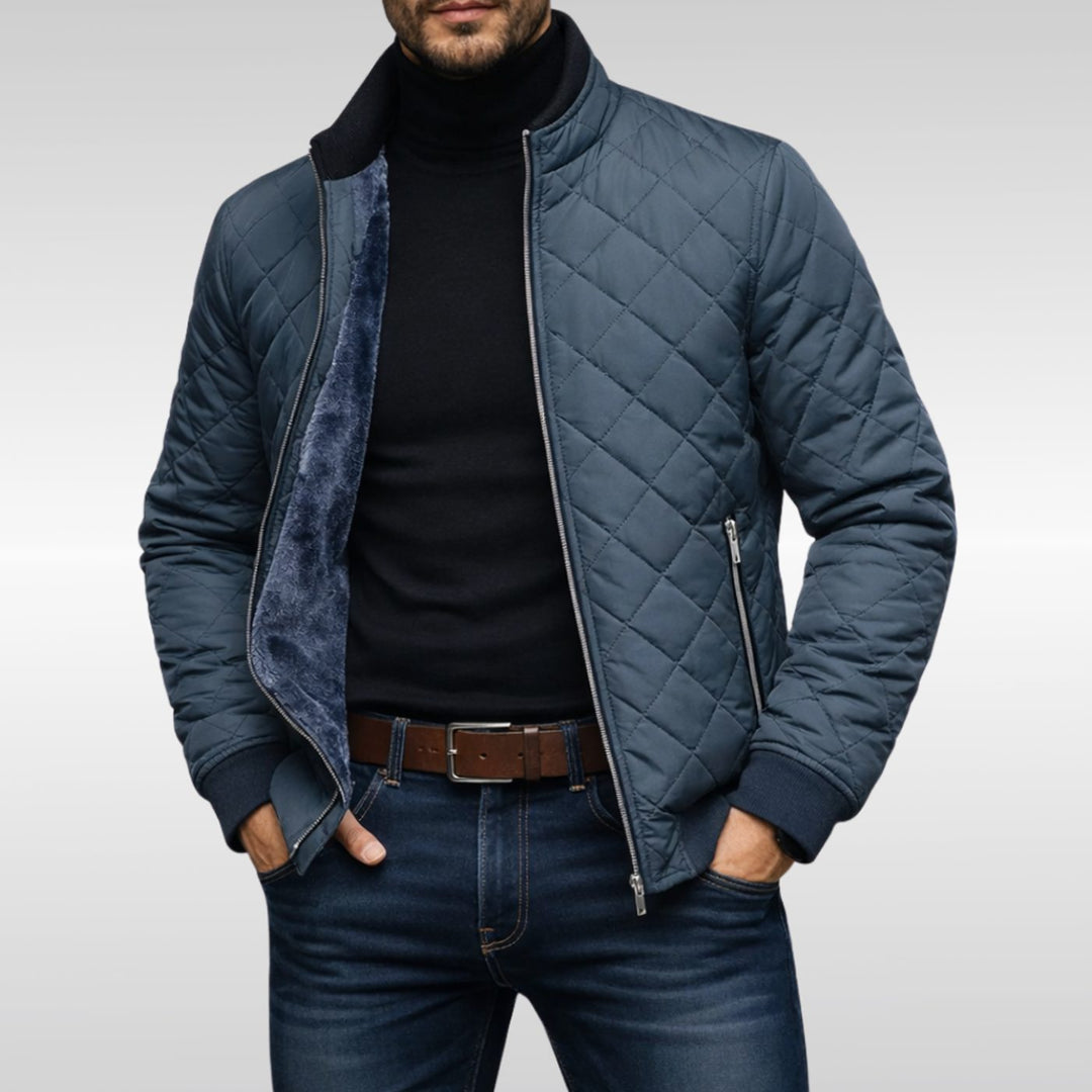 Heren Gewatteerde Winterjas met Zachte Fleece Voering Staande Kraag - Grijs