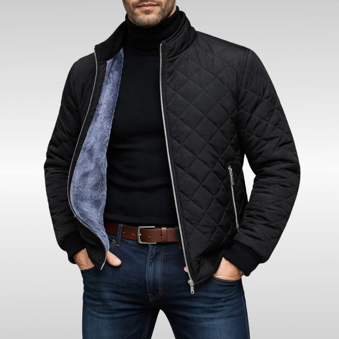 Heren Gewatteerde Winterjas met Zachte Fleece Voering Staande Kraag - Zwart