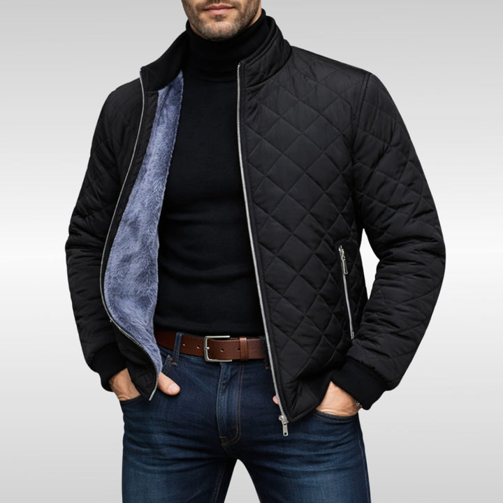 Heren Gewatteerde Winterjas met Zachte Fleece Voering Staande Kraag - Zwart