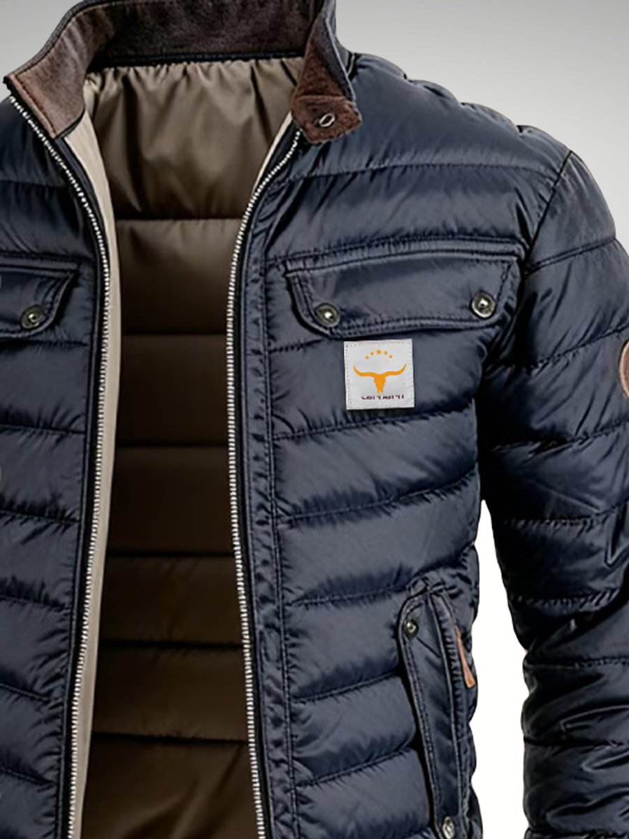 Heren Gewatteerde Winterjas Slim-Fit Bomber met Staande Kraag