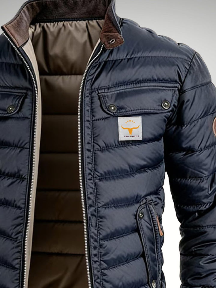 Heren Gewatteerde Winterjas Slim-Fit Bomber met Staande Kraag
