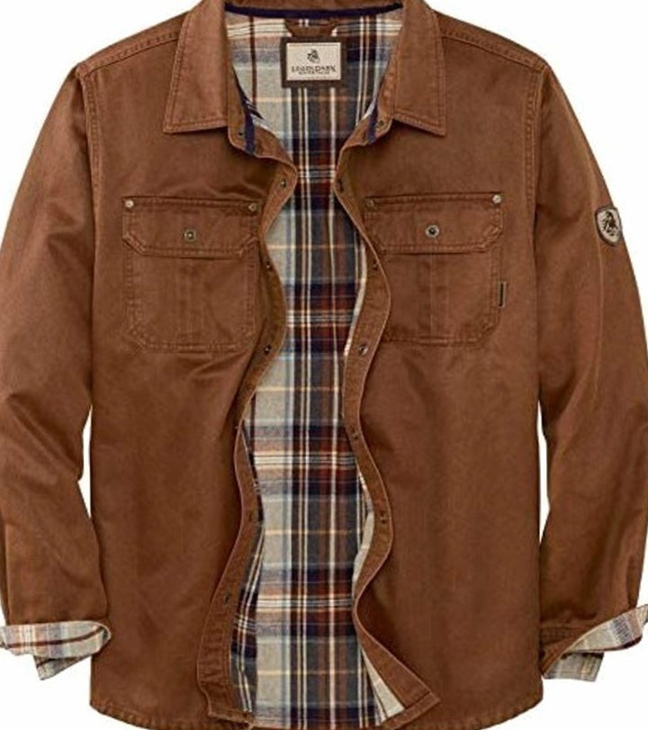 Heren Gewaxte Flannel-Gevoerde Trucker Jacket Allseizoen - Bruin