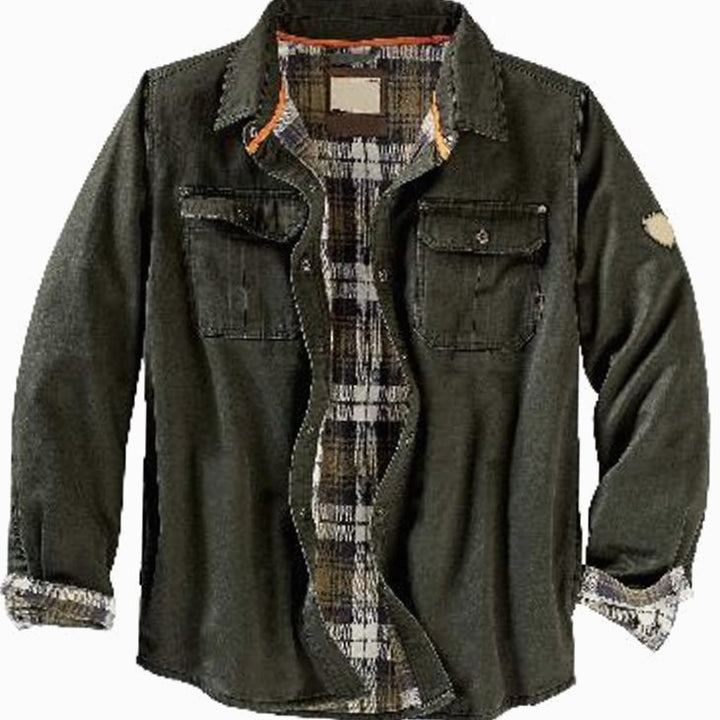 Heren Gewaxte Flannel-Gevoerde Trucker Jacket Allseizoen - Legergroen